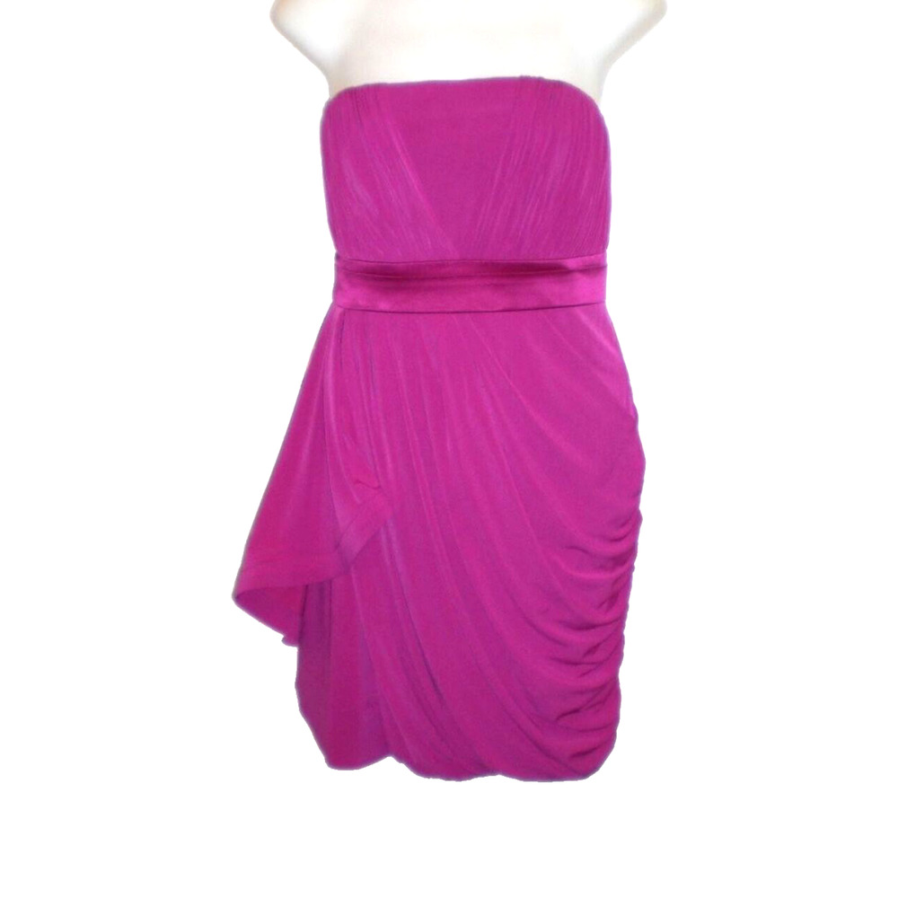 Phoebe Couture Strapless Ruched Draped Waistband Fuchsia Dress Size 4